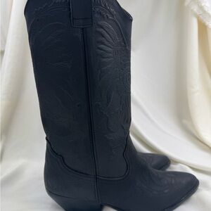 Black Genuine Leather Cowboy Boots